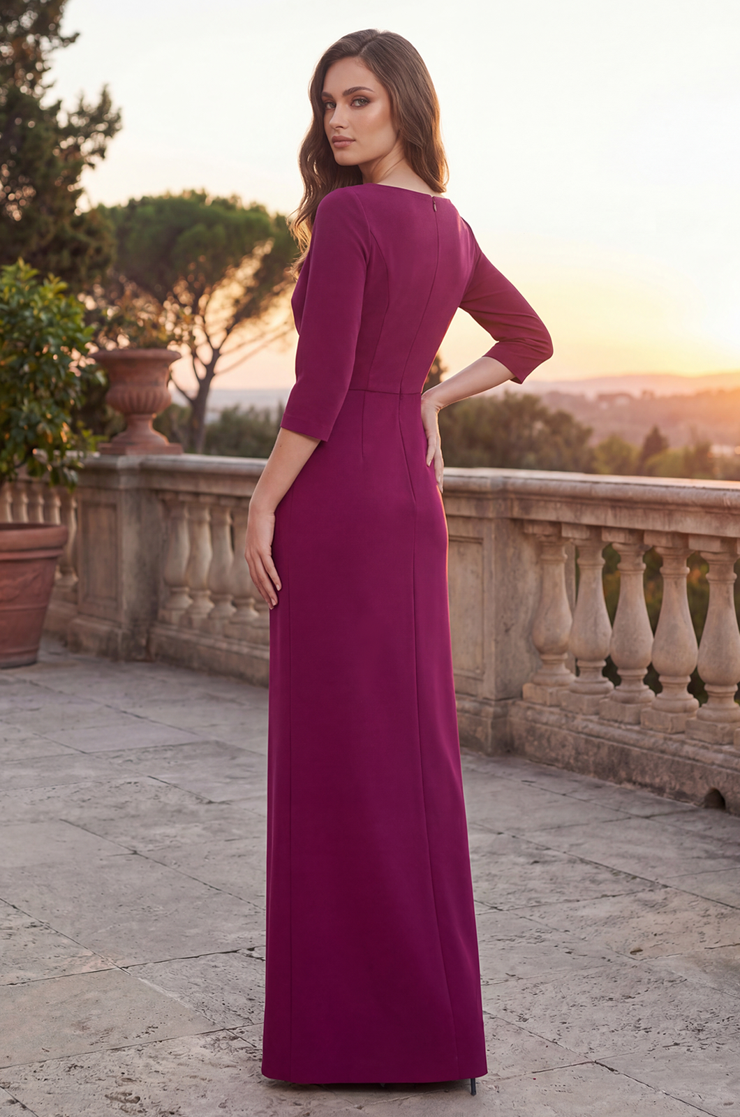 Pleated Long Mother of the Bride Dress