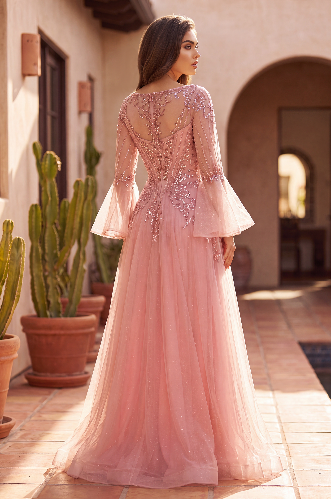 Bell-Sleeve Lace Mother of the Bride Gown