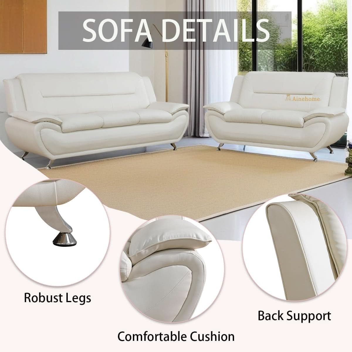 Creamy White 5-Seat Faux Leather Sectional Sofa