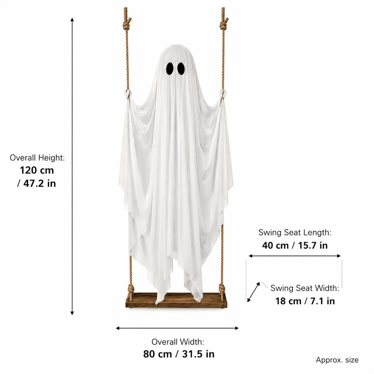 Large Halloween Hanging Swing Ghost Decoration, LED Lights with Remote Control for Outdoor Yard & Tree Hanging, Festive Decoration Halloween Party Decor #GLOBAL PICKS