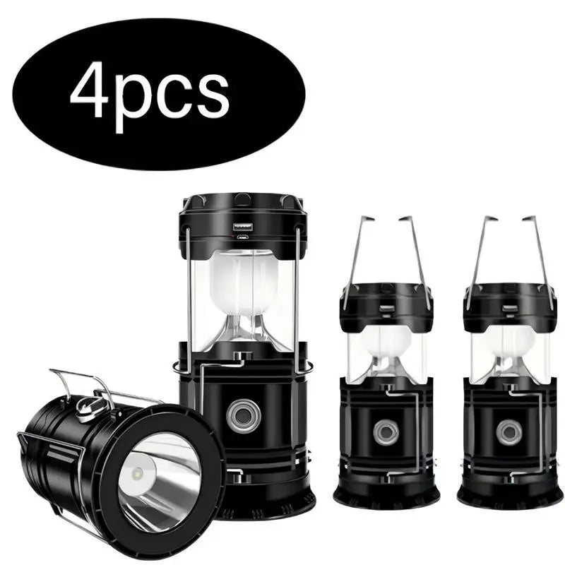 4-Pack Collapsible Portable LED Camping Lantern Lightweight Waterproof Solar USB Rechargeable Flashlight for Indoor/Outdoor Emergency Use #Dormitory Power Outage Emergency Response# Emergency Storm Lantern