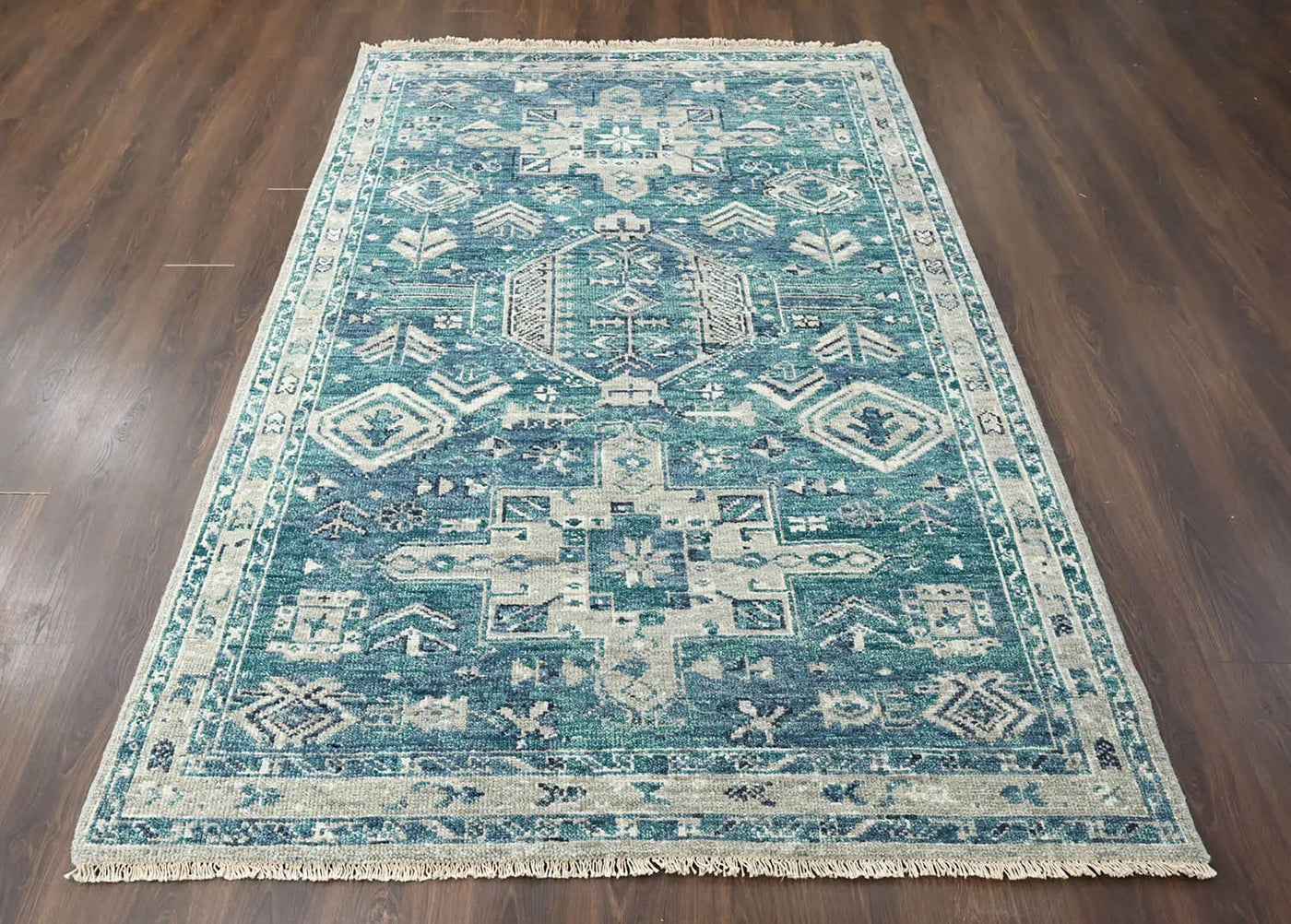 LoomBloom Turquoise Wool Turkish Oushak Area Rug
