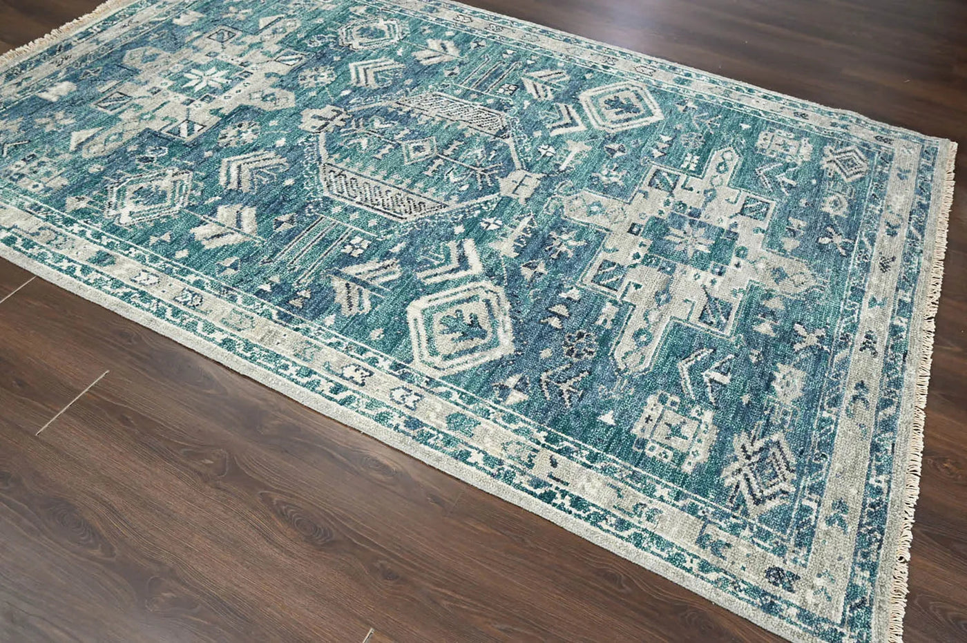 LoomBloom Turquoise Wool Turkish Oushak Area Rug