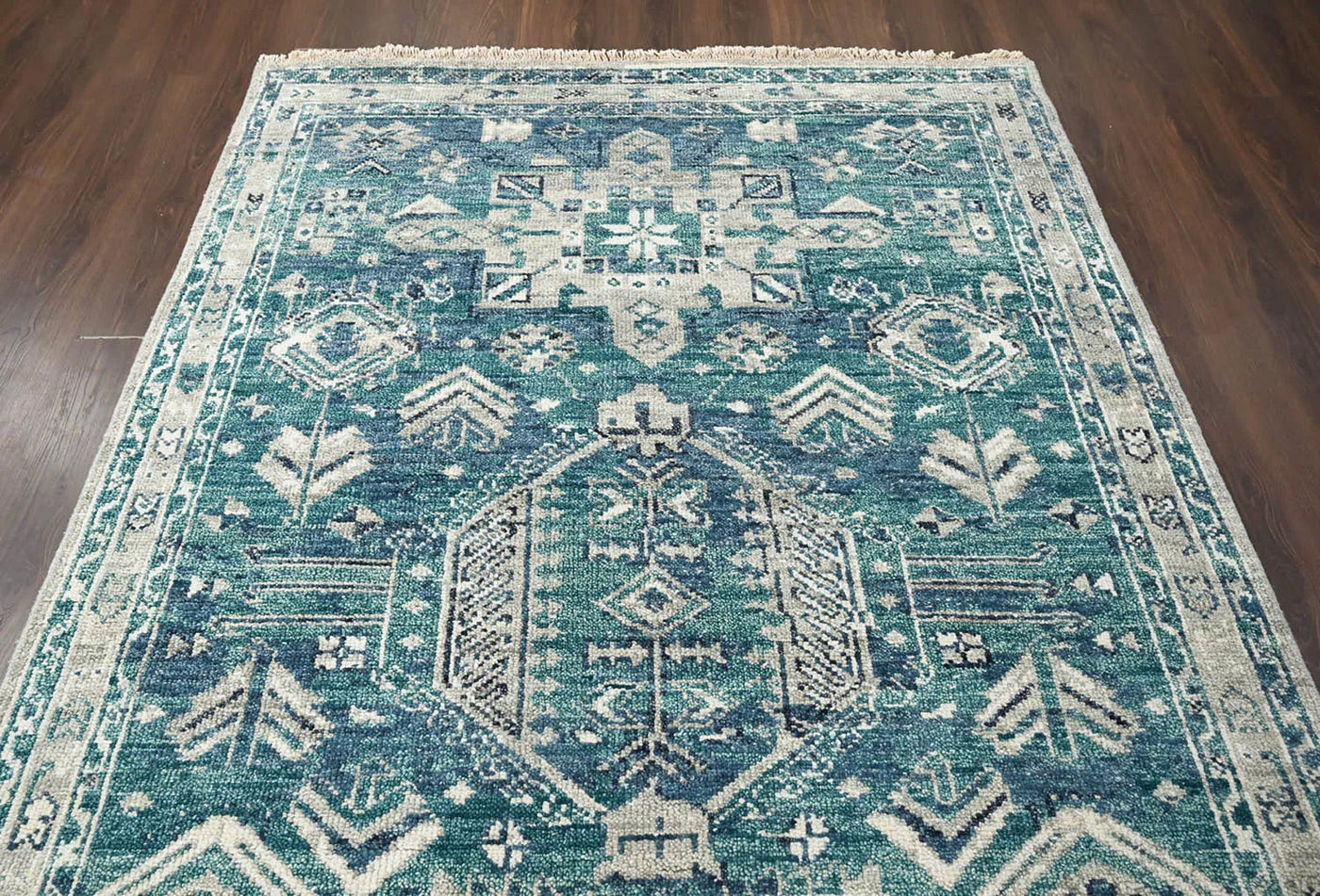 LoomBloom Turquoise Wool Turkish Oushak Area Rug