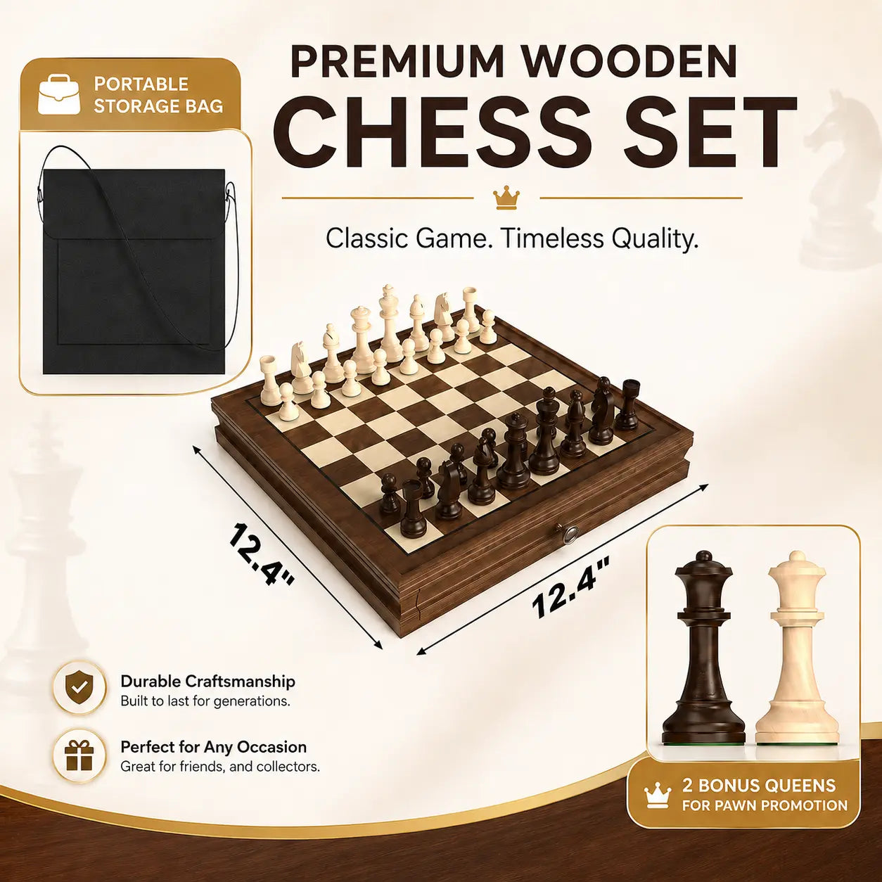 Magnetic Chess Strategy Game Black Walnut Chess Retro Drawer Chess Board
