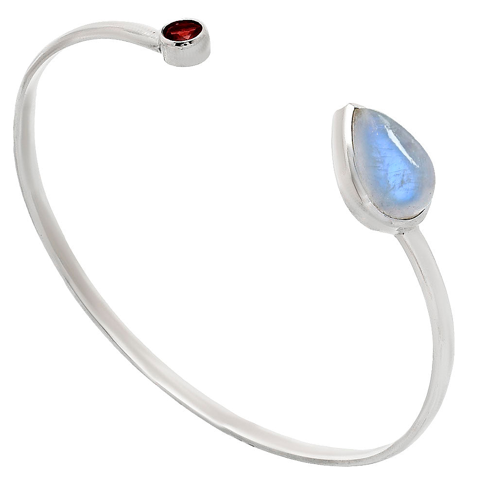 Rainbow Moonstone and Garnet Cuff Bracelet B-1004