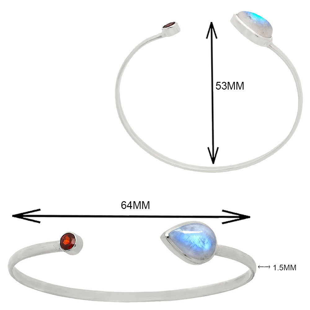 Rainbow Moonstone and Garnet Cuff Bracelet B-1004
