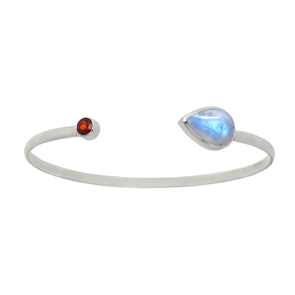 Rainbow Moonstone and Garnet Cuff Bracelet B-1004