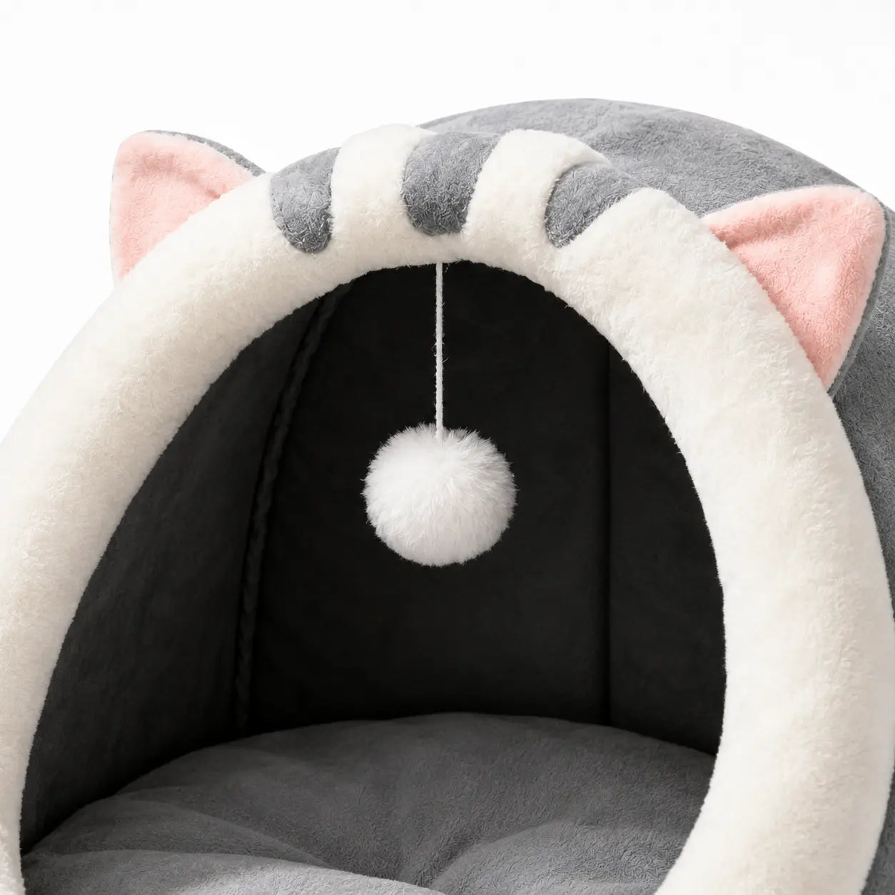 Rescue Kitten Bed - Plush Enclosed Kitten Condo, Warm Fleece Interior Cave, Washable Collapsible Calming Hideaway, Non-Slip Base Circle Cushion for Indoor Small Felines