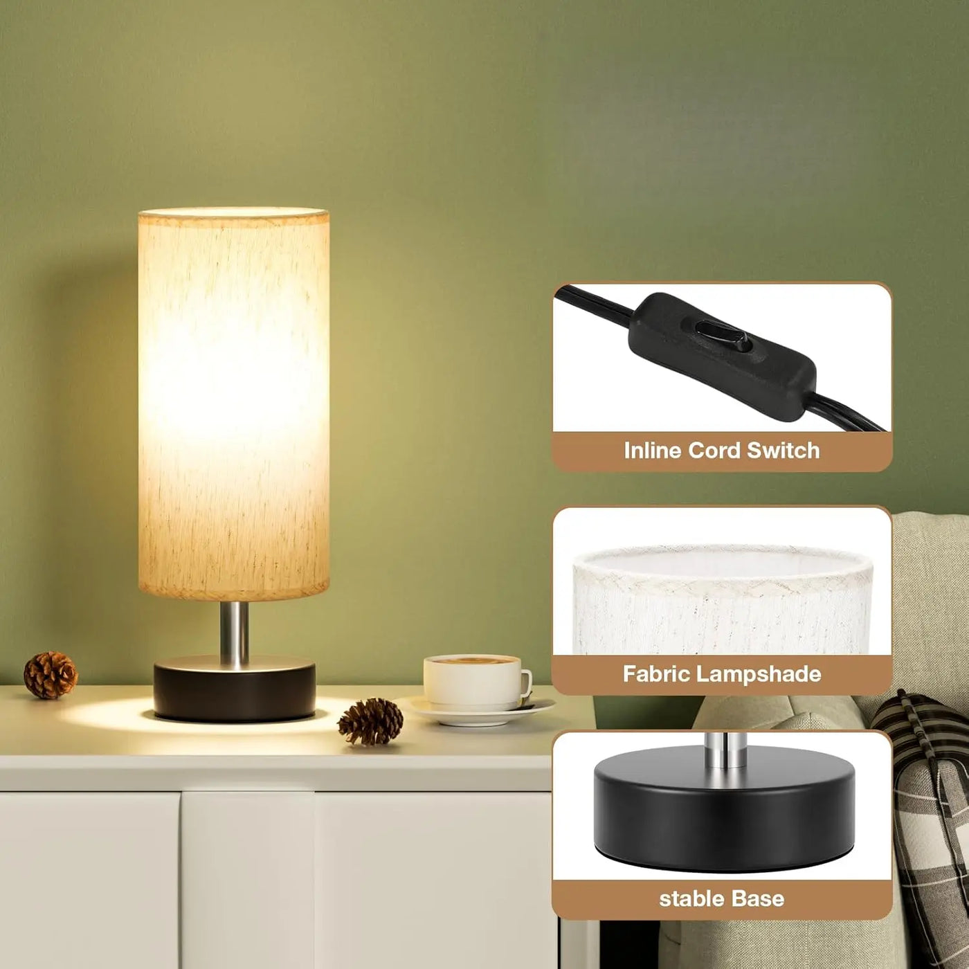 Small Table Lamp for Bedroom Set of 2 - Bedside Lamps for Night Stands, Minimalist Nightstand Light Lamp, Desk Lamps for Reading Room, Kids Room, Living Room, Office, Dorm, Home Lighting, Minimalist Bedroom