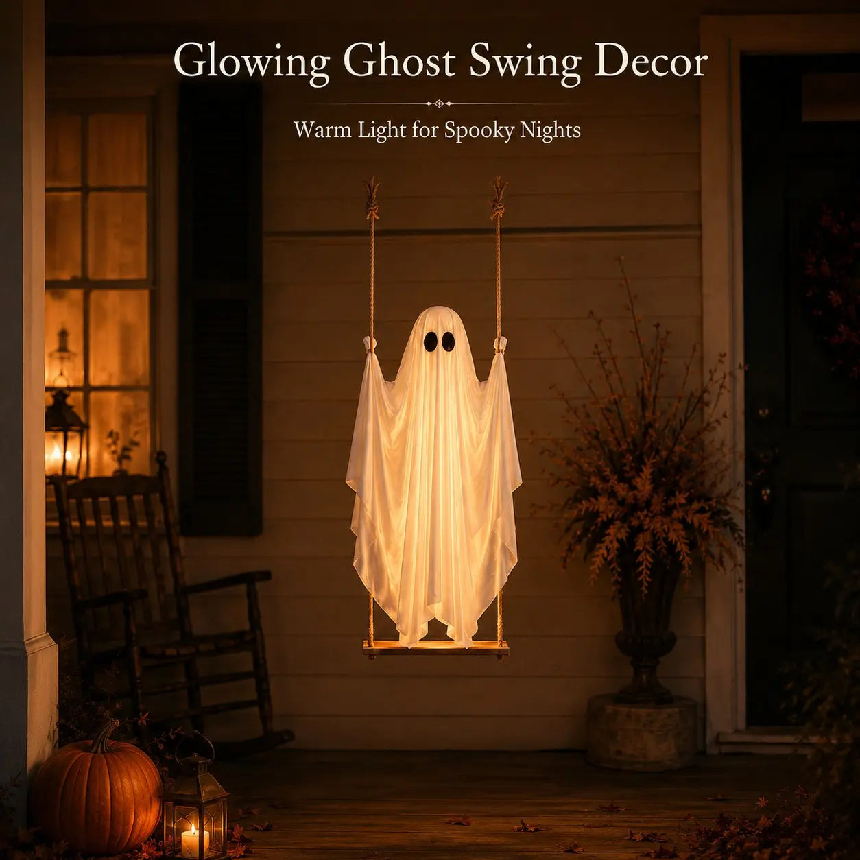 Large Halloween Hanging Swing Ghost Decoration, LED Lights with Remote Control for Outdoor Yard & Tree Hanging, Festive Decoration Halloween Party Decor #GLOBAL PICKS