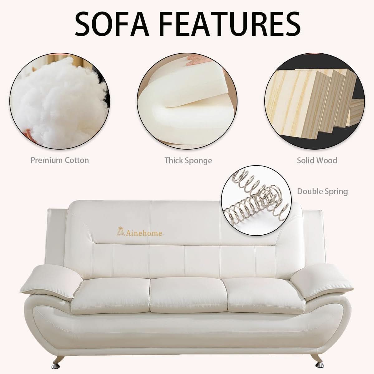 Creamy White 5-Seat Faux Leather Sectional Sofa