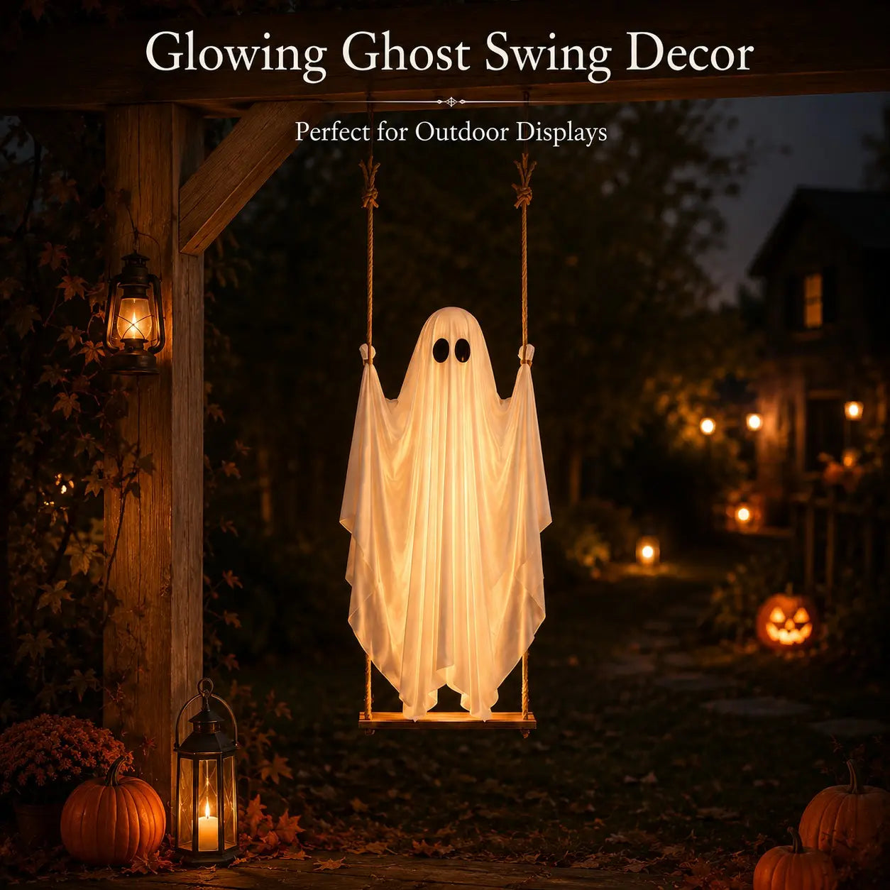 Large Halloween Hanging Swing Ghost Decoration, LED Lights with Remote Control for Outdoor Yard & Tree Hanging, Festive Decoration Halloween Party Decor #GLOBAL PICKS