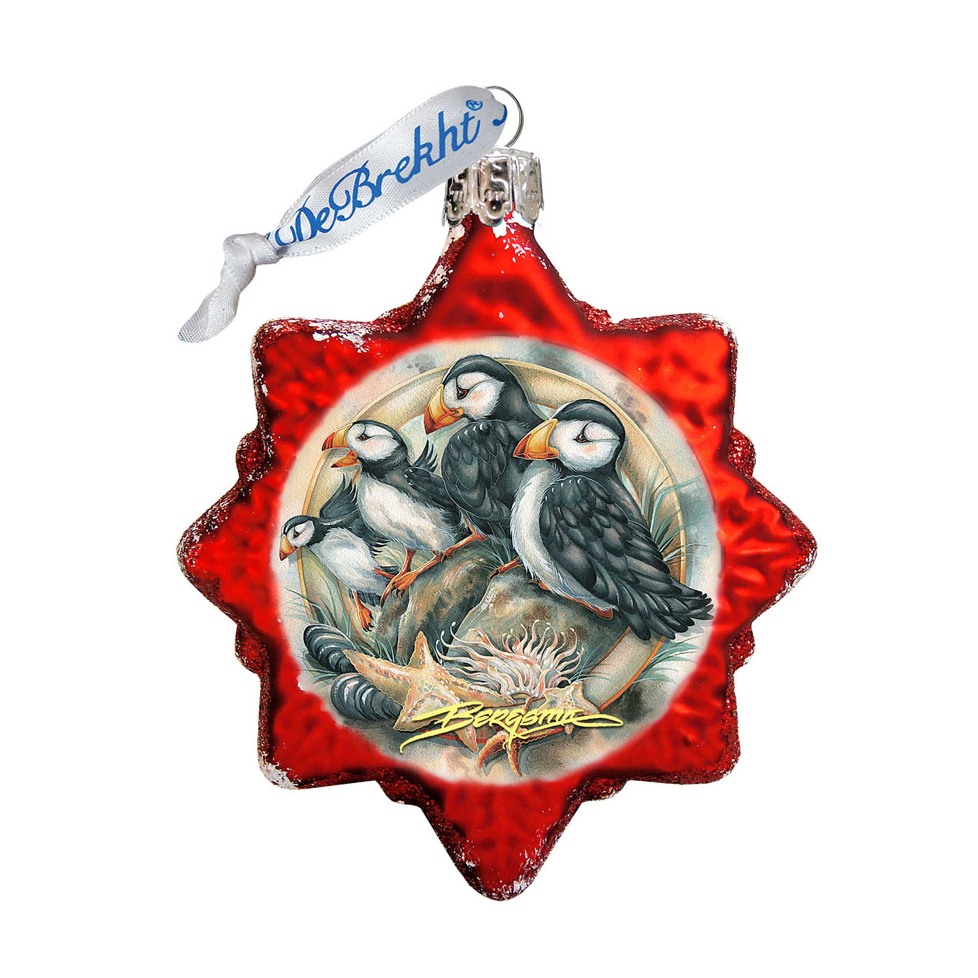 J. Bergsma Puffins Mercury Glass Ornament