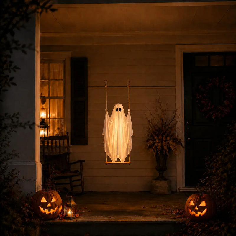 Large Halloween Hanging Swing Ghost Decoration, LED Lights with Remote Control for Outdoor Yard & Tree Hanging, Festive Decoration Halloween Party Decor #GLOBAL PICKS