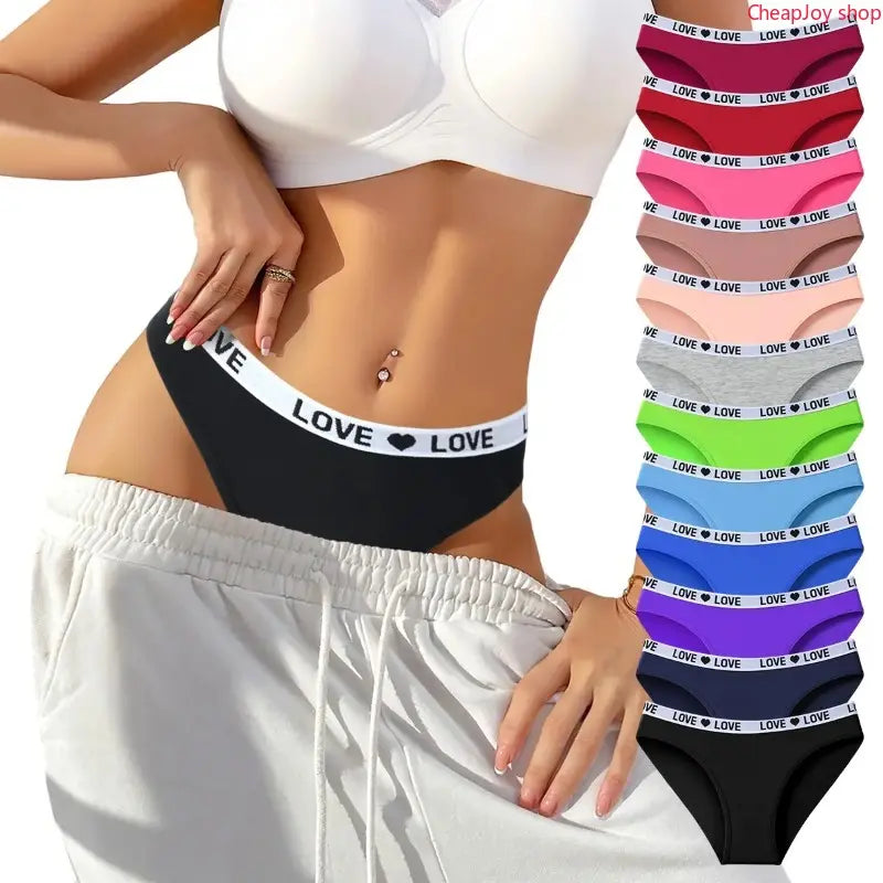 Women'S Color Block Letter Print Briefs Panties - 1/7/10/12-Piece Stretchy, Breathable, Secure-Fit Cotton Underwear with Elegant Stitches, Everyday Comfort & Style for Women