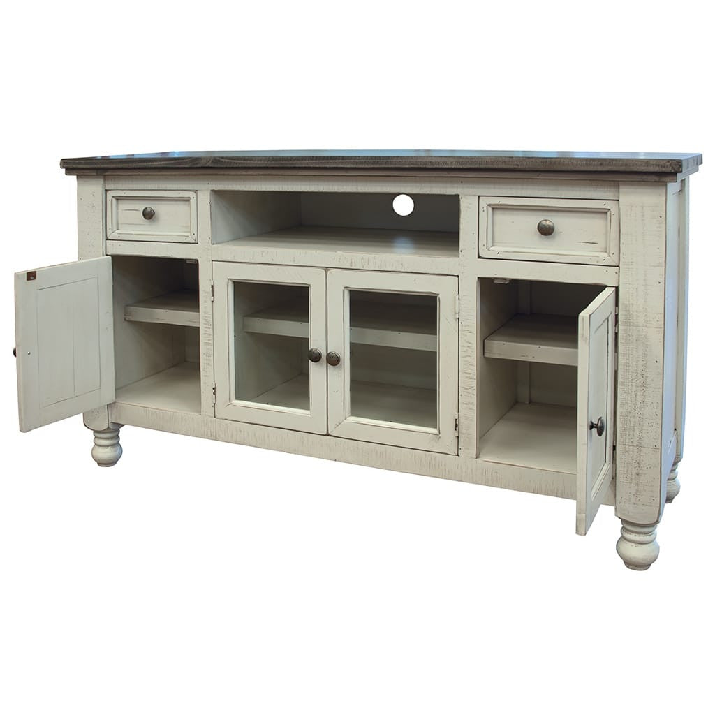 60-inch Ivory Solid Wood TV Stand with Open Shelves