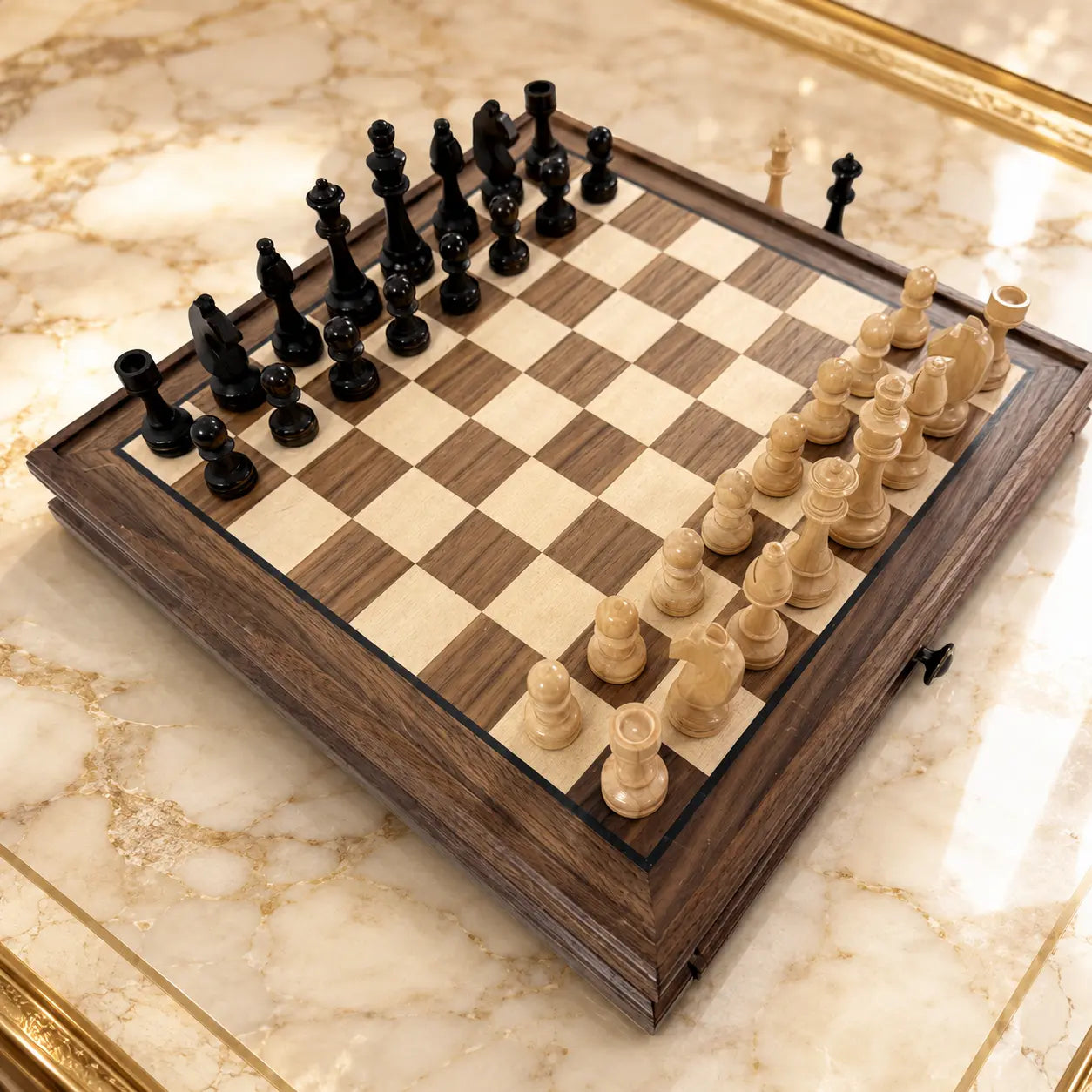 Magnetic Chess Strategy Game Black Walnut Chess Retro Drawer Chess Board