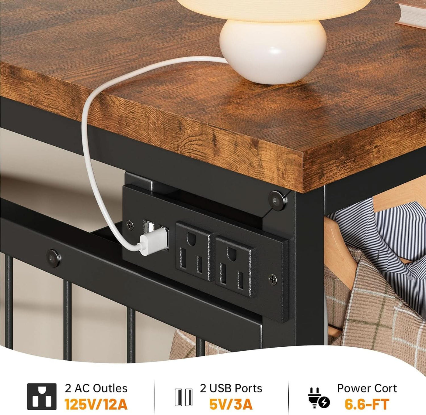 49-inch Rustic Brown Dresser with Clothes Rack and LEDs