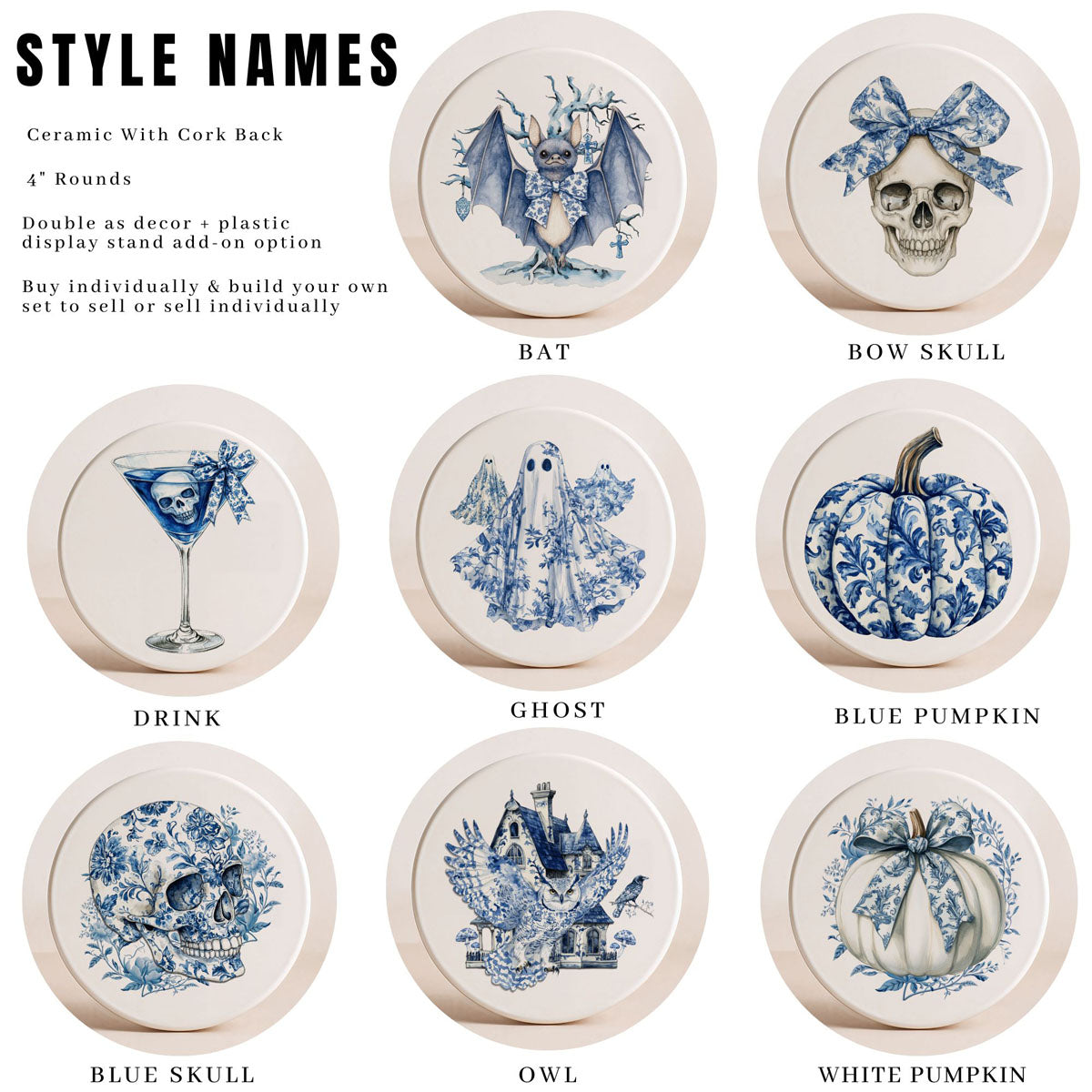 Chinoiserie Halloween Drink Coasters
