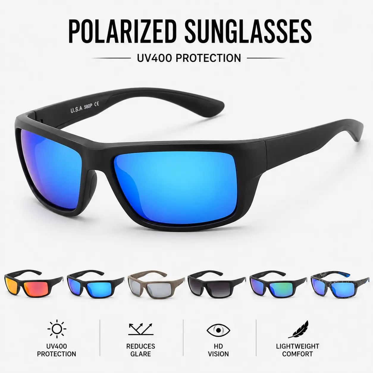Polarized Rinconcito Sunglasses Lightweight Frames for Cycling, Motorcycle Riding, Fishing & Outdoor Activities with Durable UV Protection