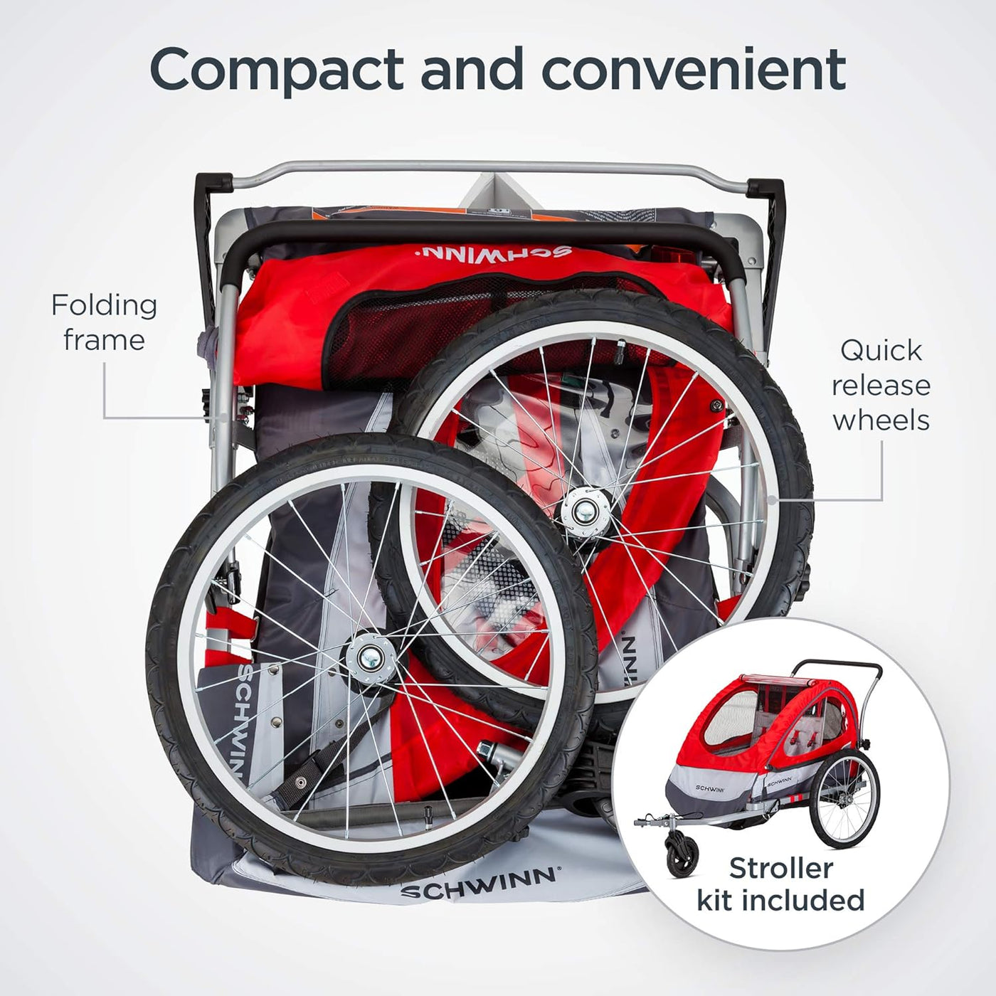 Trailblazer Double Child Bike Trailer, Max of 2 Children with Total Weight of 80 Lbs., Canopy, 20-Inch Air-Filled Tires, Red