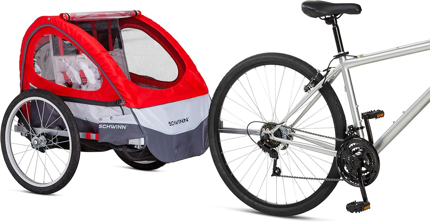 Trailblazer Double Child Bike Trailer, Max of 2 Children with Total Weight of 80 Lbs., Canopy, 20-Inch Air-Filled Tires, Red