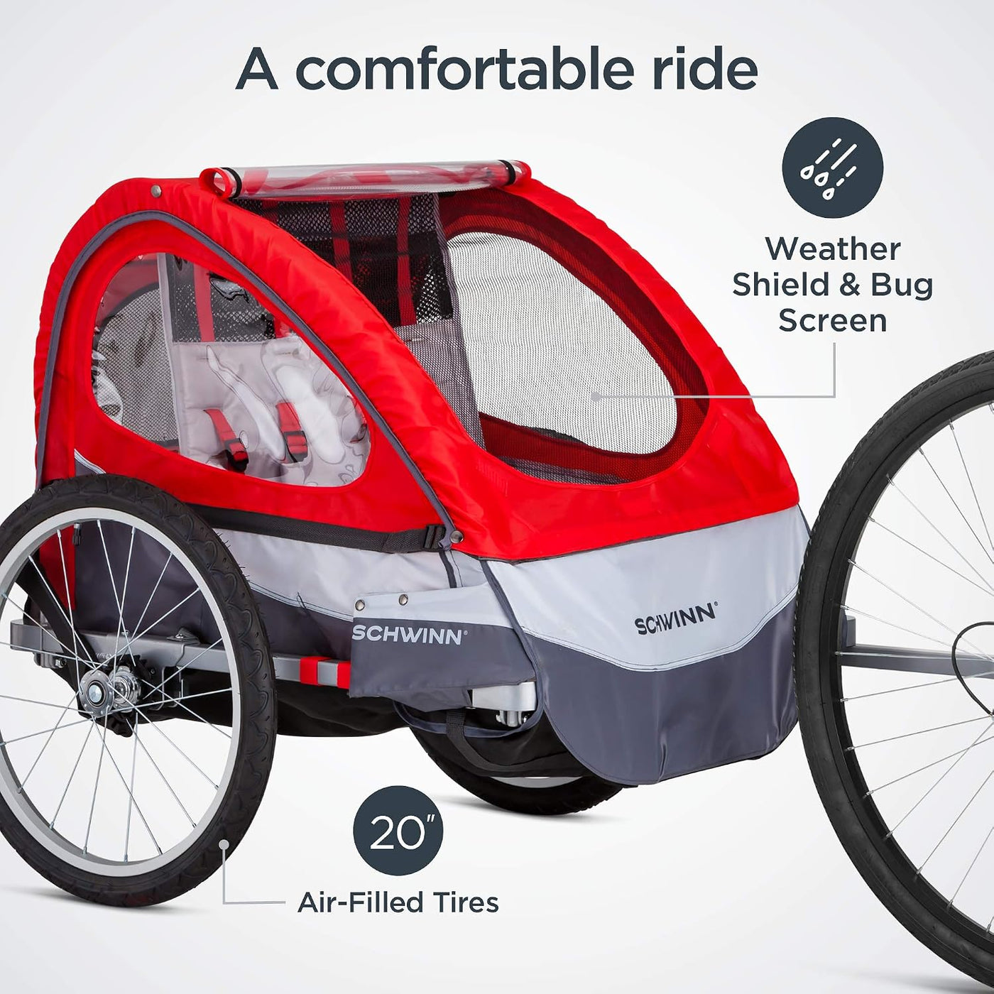 Trailblazer Double Child Bike Trailer, Max of 2 Children with Total Weight of 80 Lbs., Canopy, 20-Inch Air-Filled Tires, Red