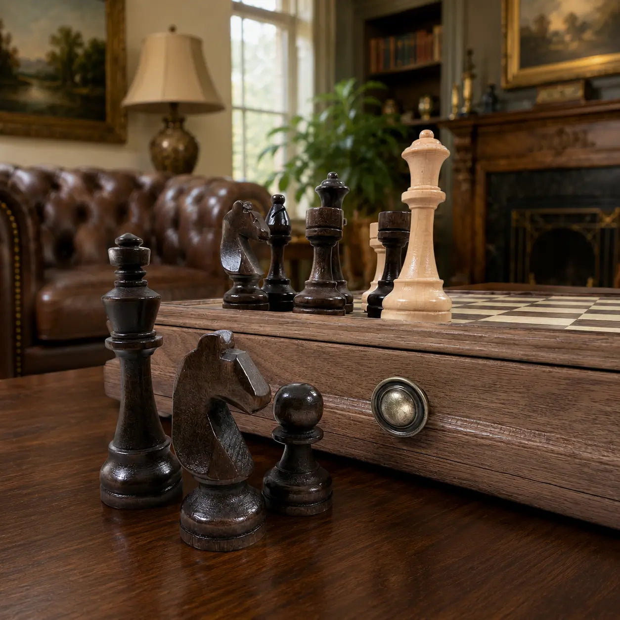 Magnetic Chess Strategy Game Black Walnut Chess Retro Drawer Chess Board