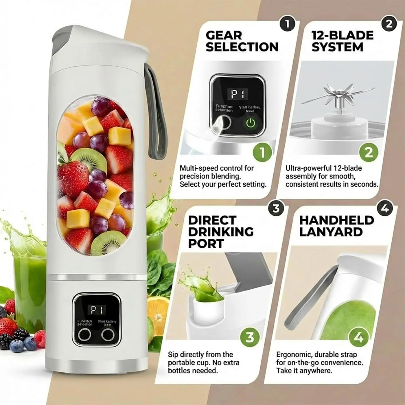 Ultimate Portable Blender! USB Rechargeable & Compact for Smoothies On-The-Go - Perfect Travel, Back to School & Gym! Leak Proof Design, Makes Shakes & Baby Food Cup Juicer Rechargeable Mini Blender Vegetable