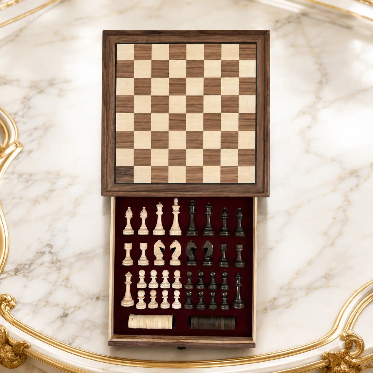 Magnetic Chess Strategy Game Black Walnut Chess Retro Drawer Chess Board