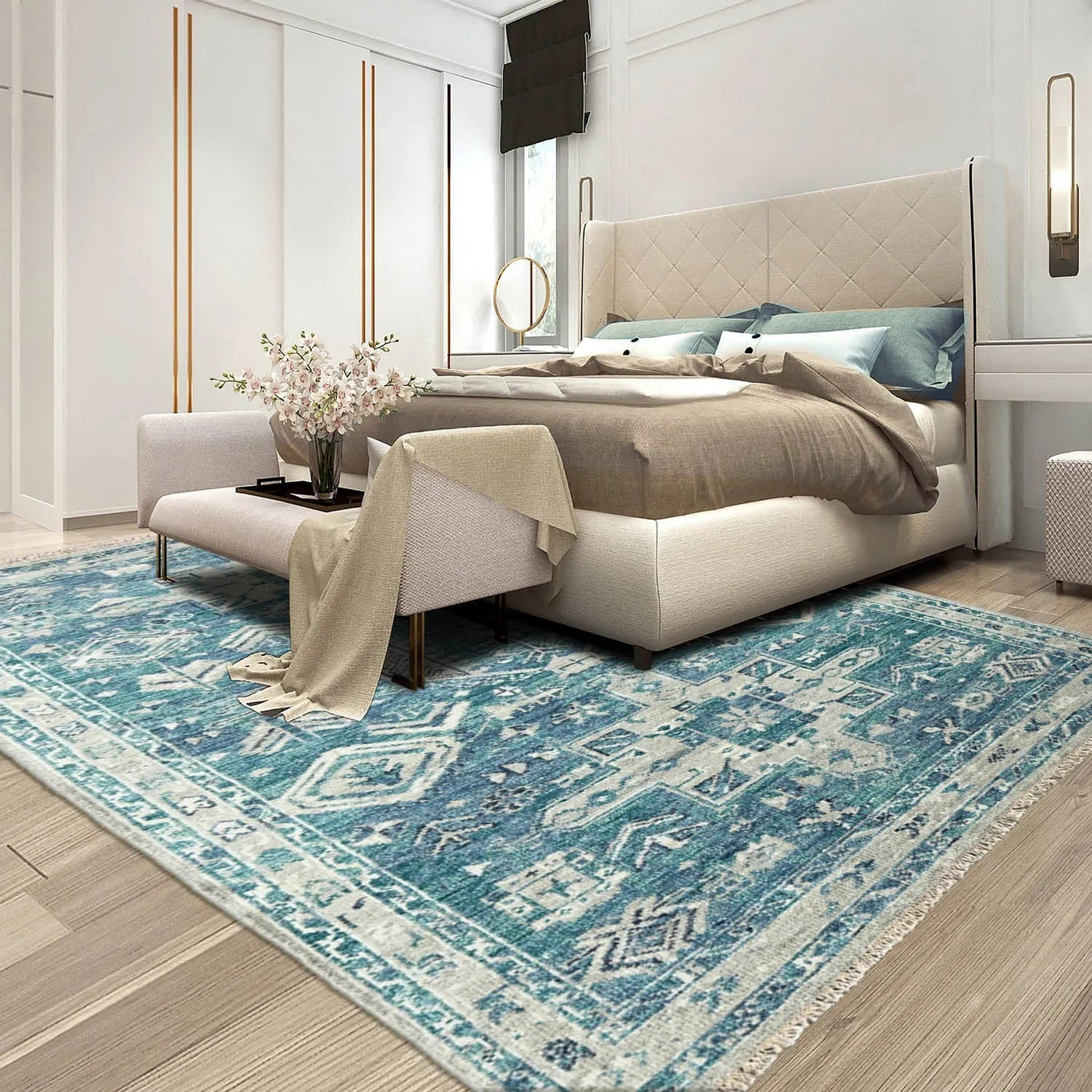 LoomBloom Turquoise Wool Turkish Oushak Area Rug