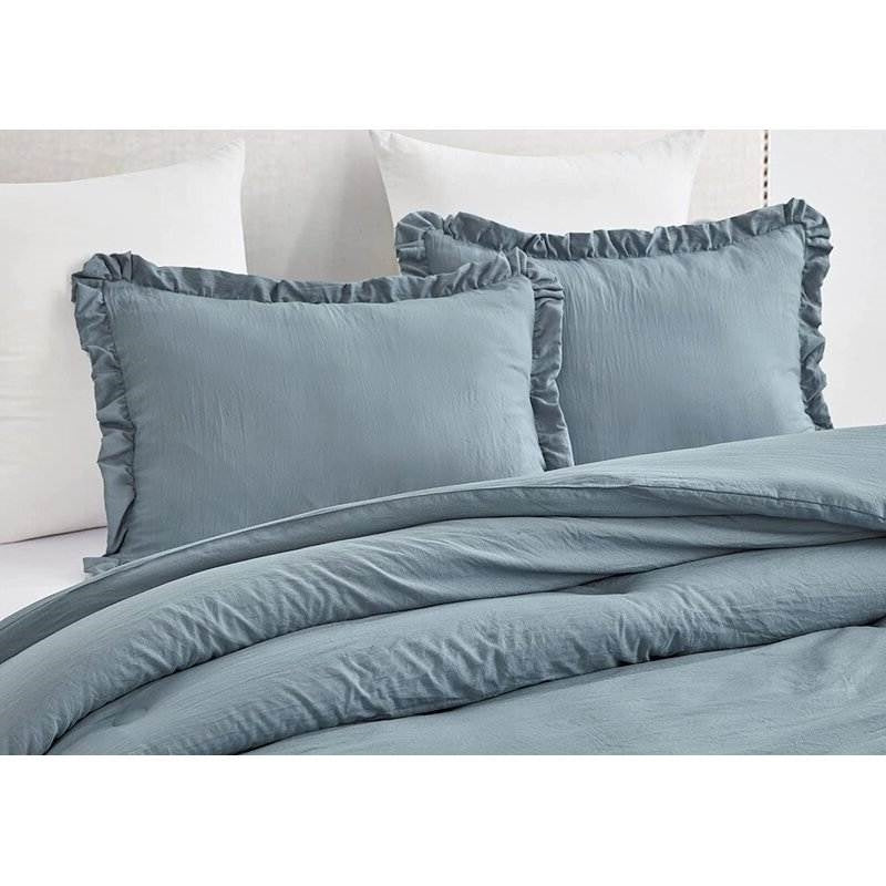 Full Blue Ruffled Comforter Set, 3 Pieces
