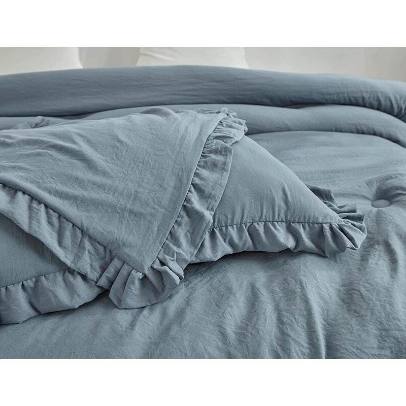 Full Blue Ruffled Comforter Set, 3 Pieces