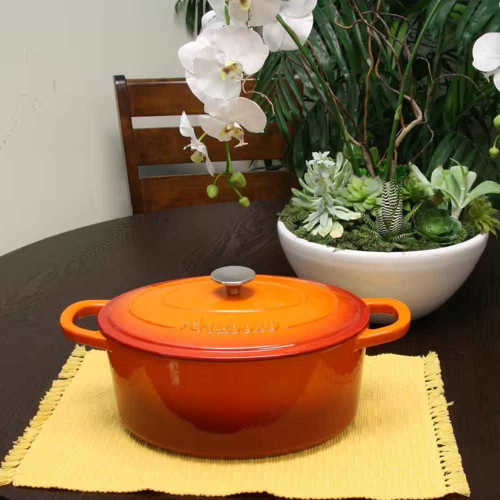 Orange Enameled Cast Iron Dutch Oven, 7 Quart