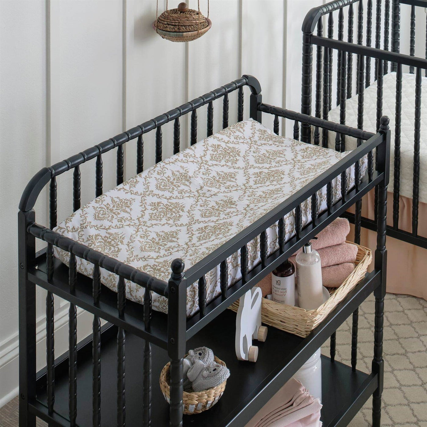 Black Wood Baby Changing Table with Changing Pad