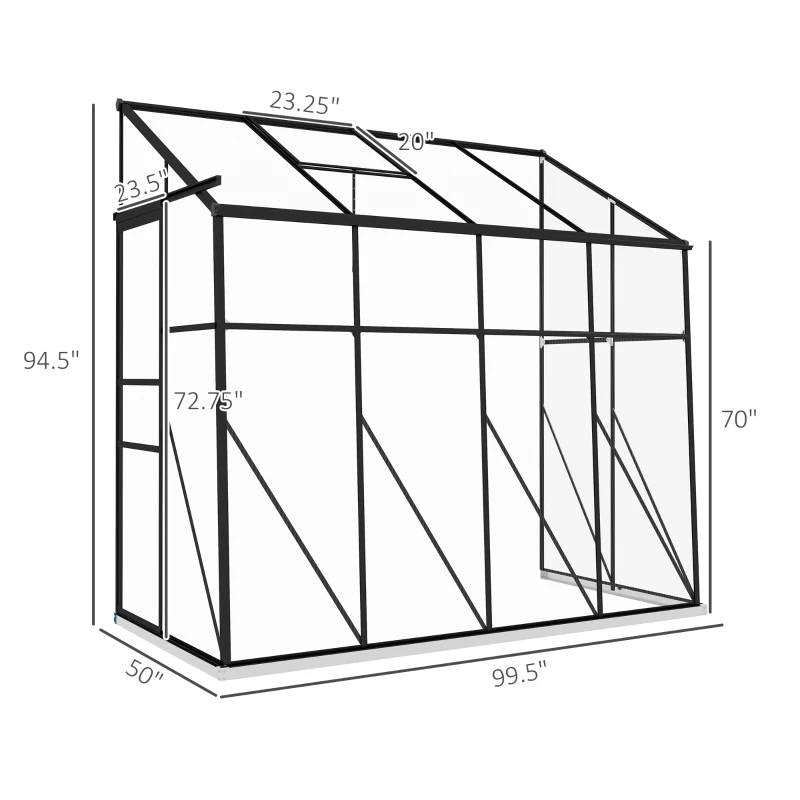 Lean-To Polycarbonate Greenhouse, 8.3 x 4.1 ft