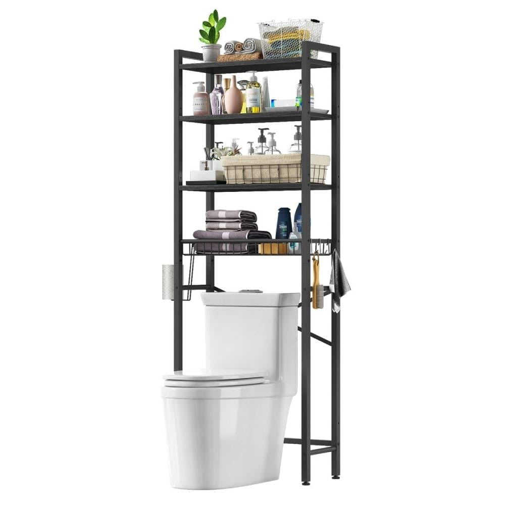 Black Over-Toilet Metal and Wood Shelving Unit