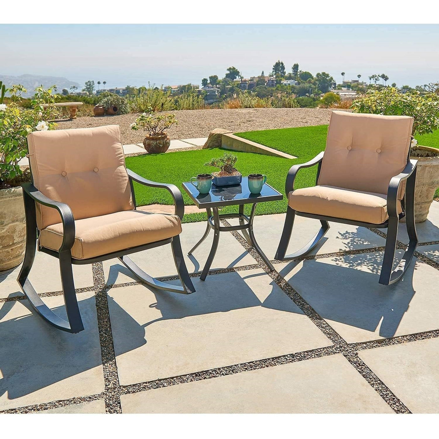 Patio Rocking Chairs and Table Set, 3 Pieces