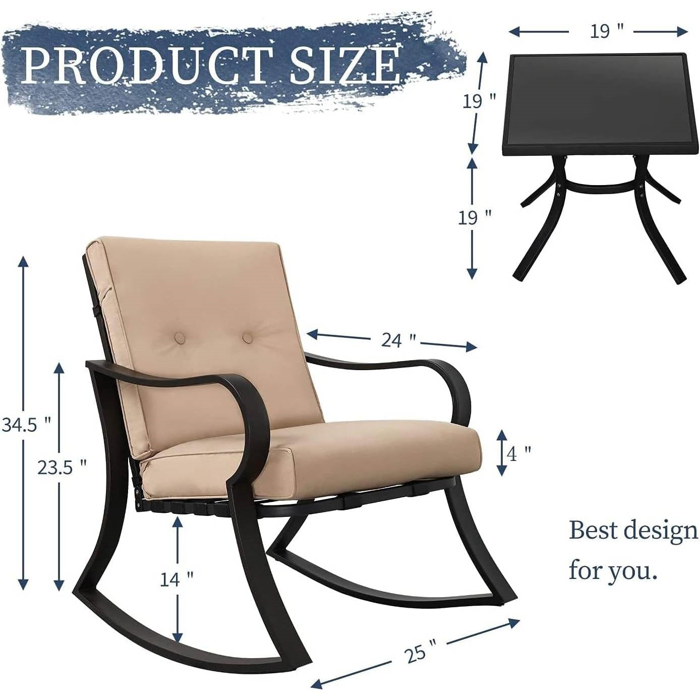 Patio Rocking Chairs and Table Set, 3 Pieces