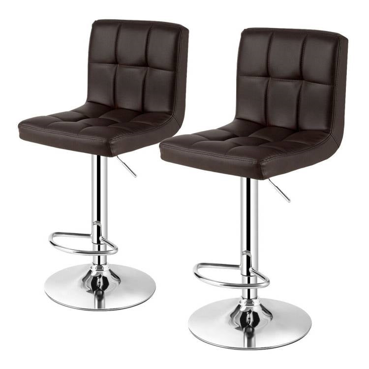 Adjustable Brown Swivel Bar Stools, Set of 2