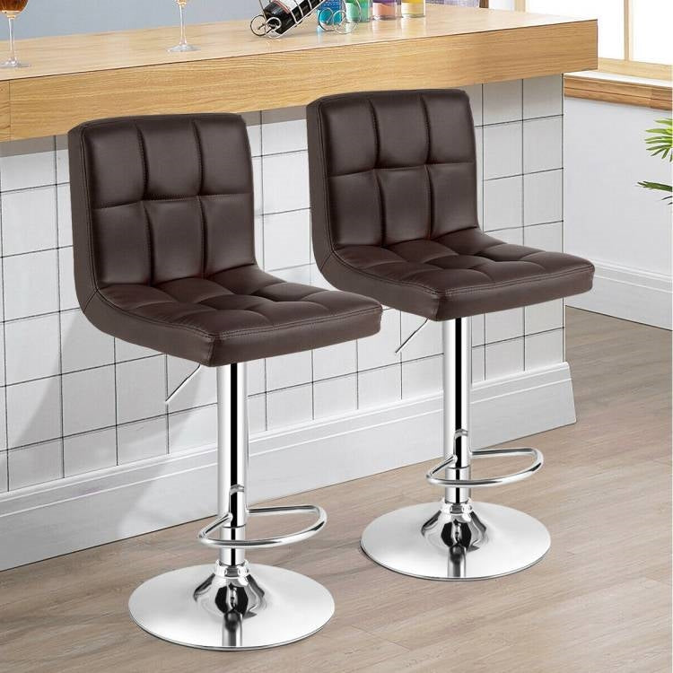 Adjustable Brown Swivel Bar Stools, Set of 2