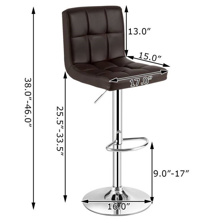 Adjustable Brown Swivel Bar Stools, Set of 2