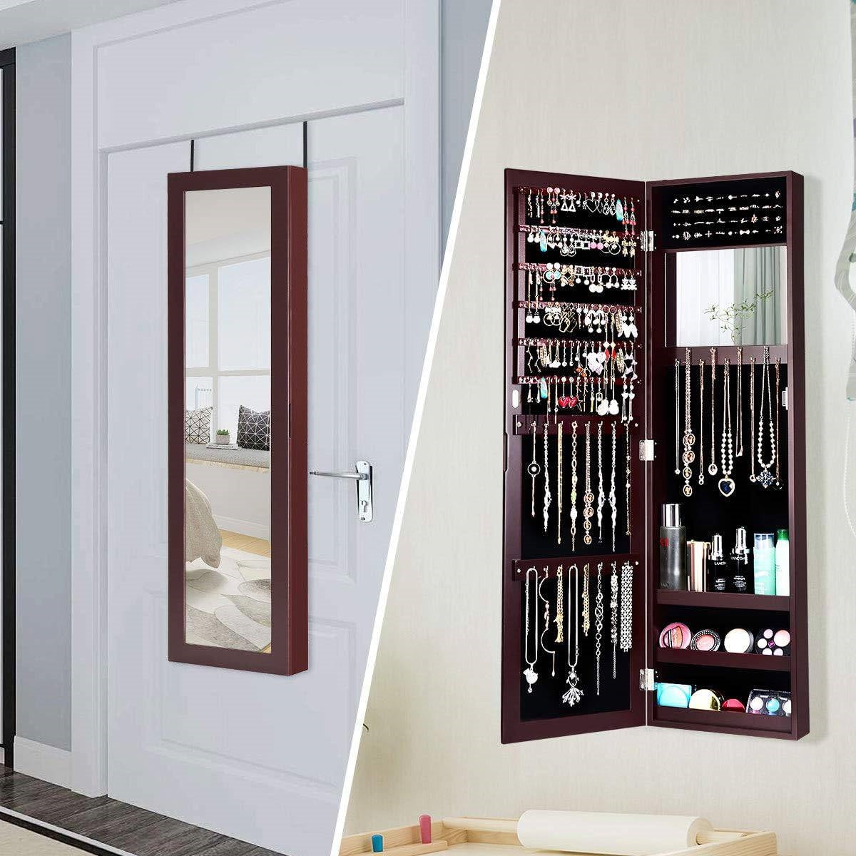 Dark Brown Jewelry Organizer with Full-Length Mirror