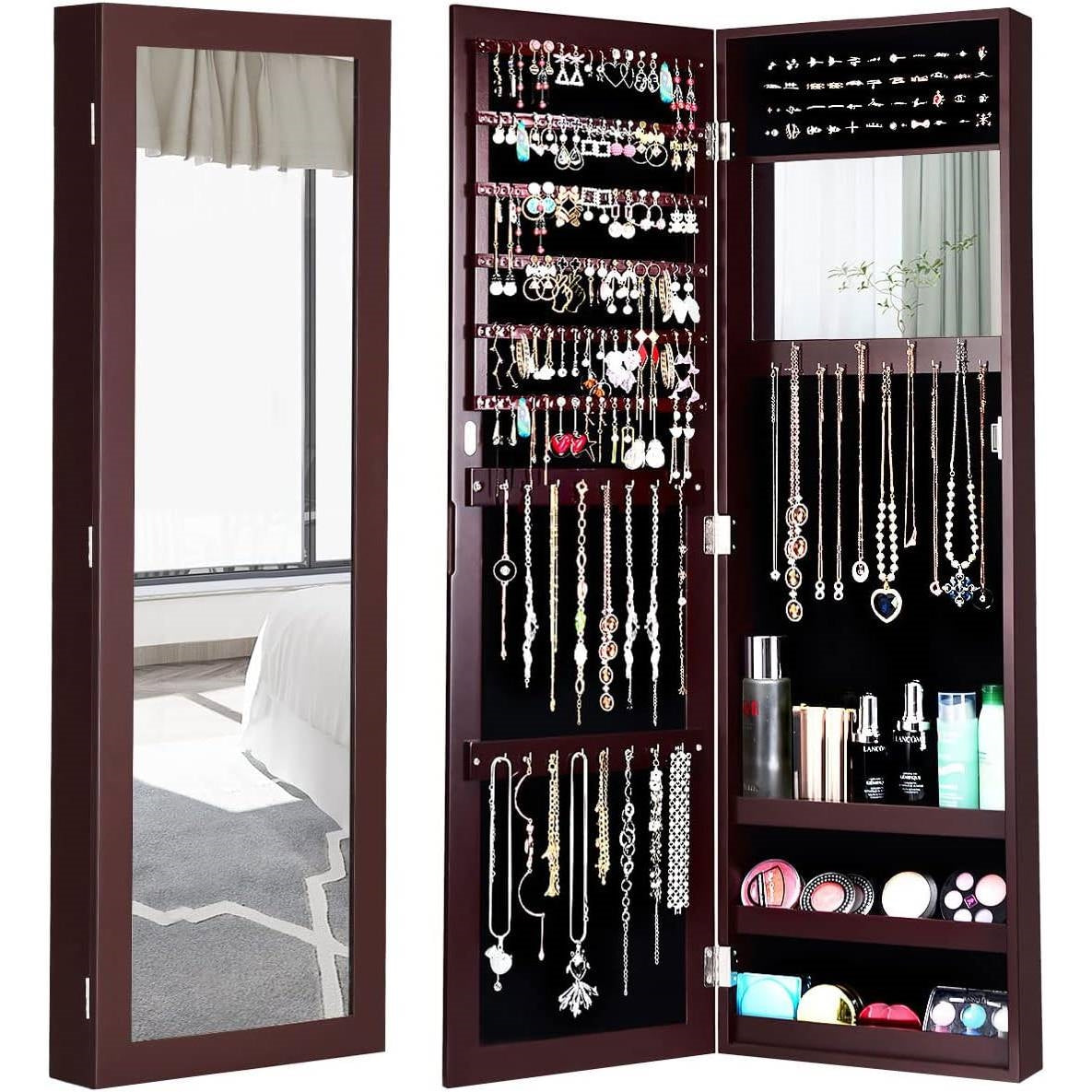 Dark Brown Jewelry Organizer with Full-Length Mirror