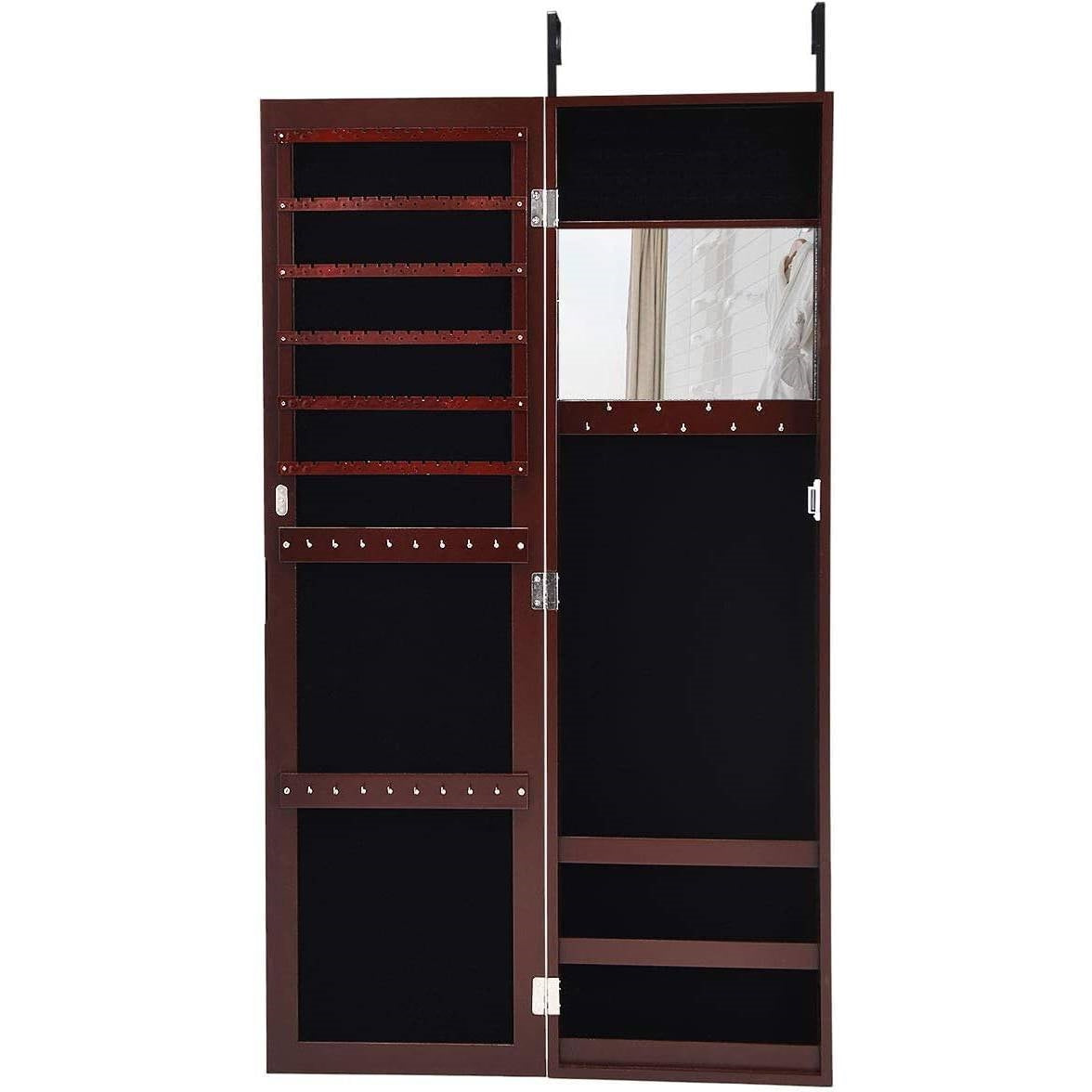 Dark Brown Jewelry Organizer with Full-Length Mirror