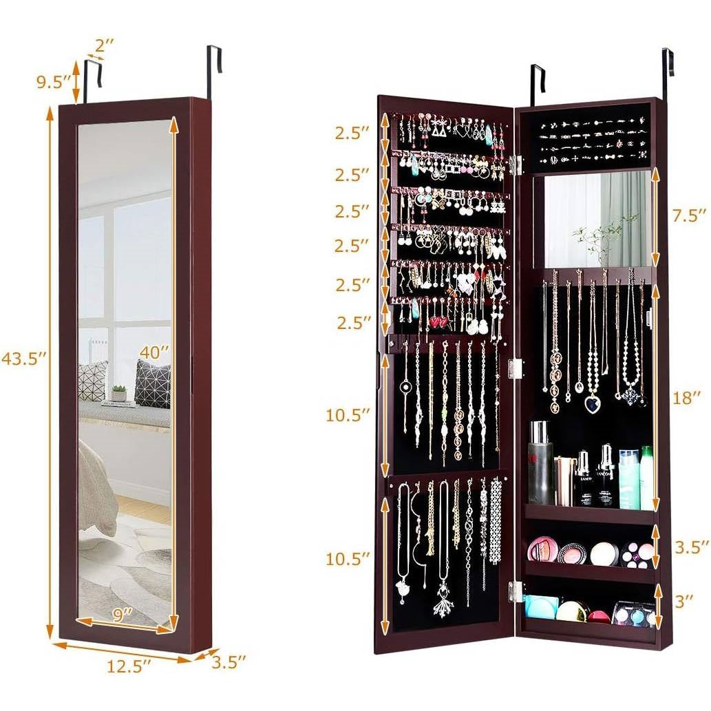 Dark Brown Jewelry Organizer with Full-Length Mirror