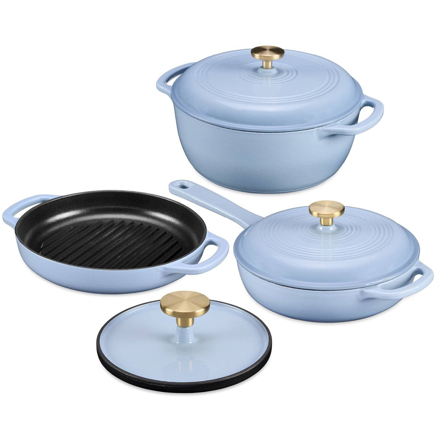 Baby Blue Cast Iron Cookware Set, 6 Pieces