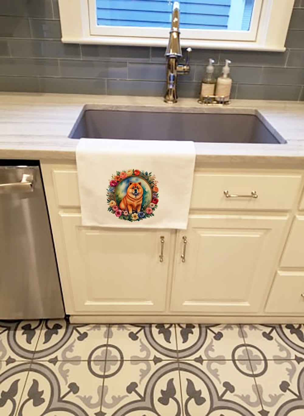 Chow Chow and Flowers Kitchen Towel Set of 2