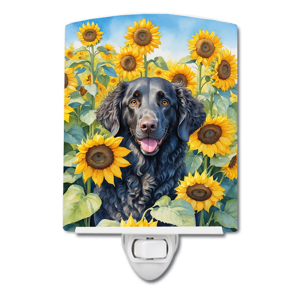 Curly-Coated Retriever in Sunflowers Ceramic Night Light